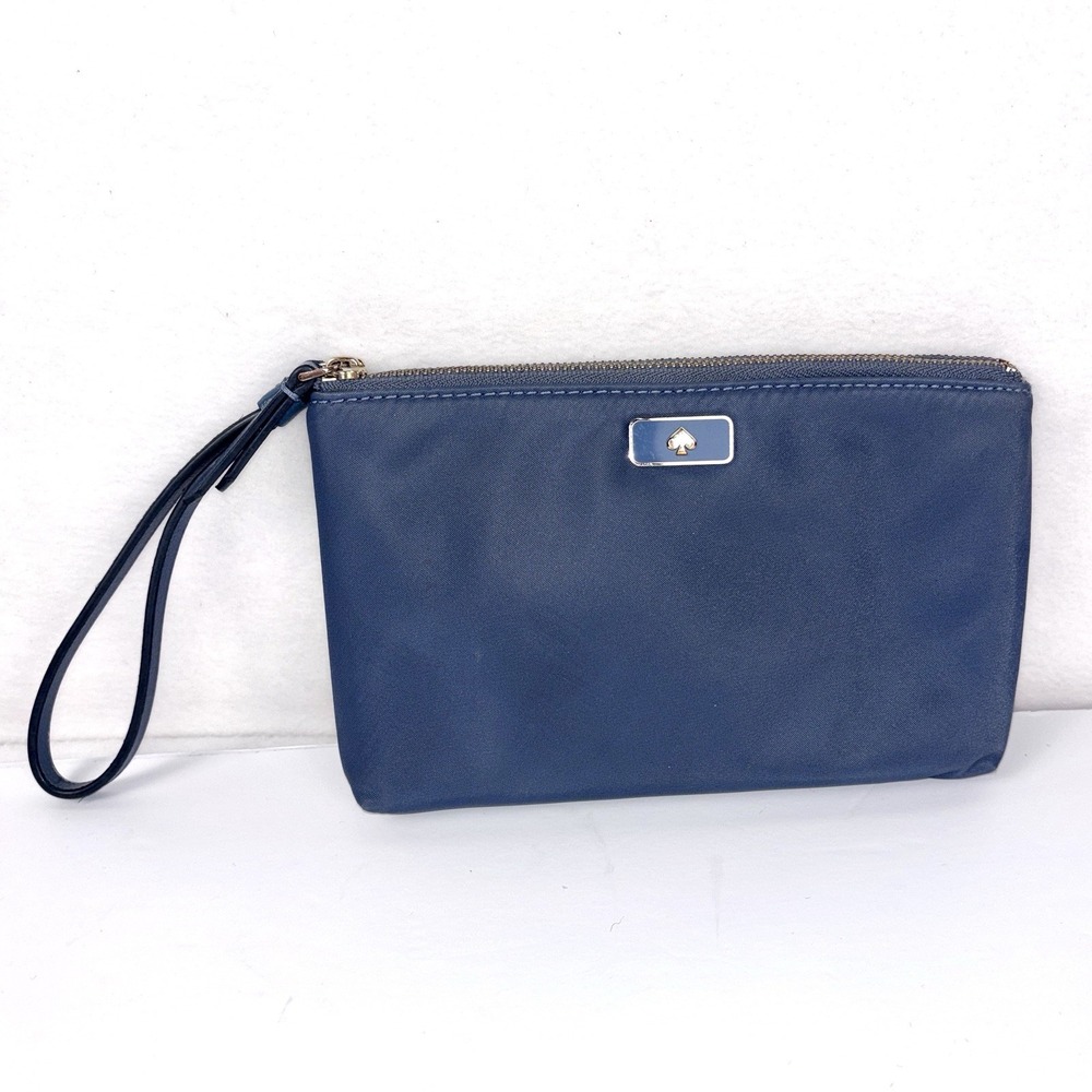 Kate Spade Dawn Medium Double Zip Wristlet Blue Nylon Clutch WLRU5371